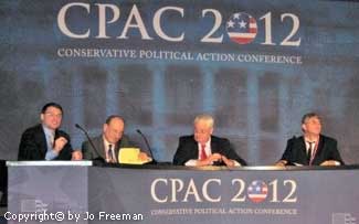 spacious table with four CPAC 2012 speakers